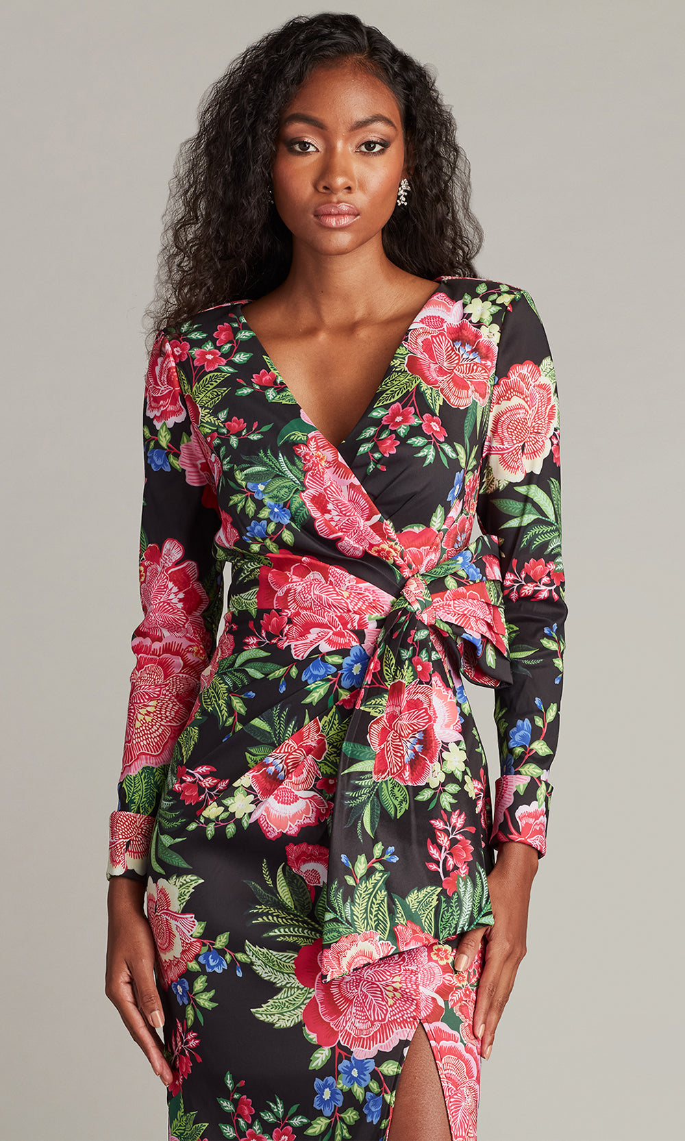 Tadashi Shoji CII24469L - Talvo Floral Print Wrap Gown with Slit