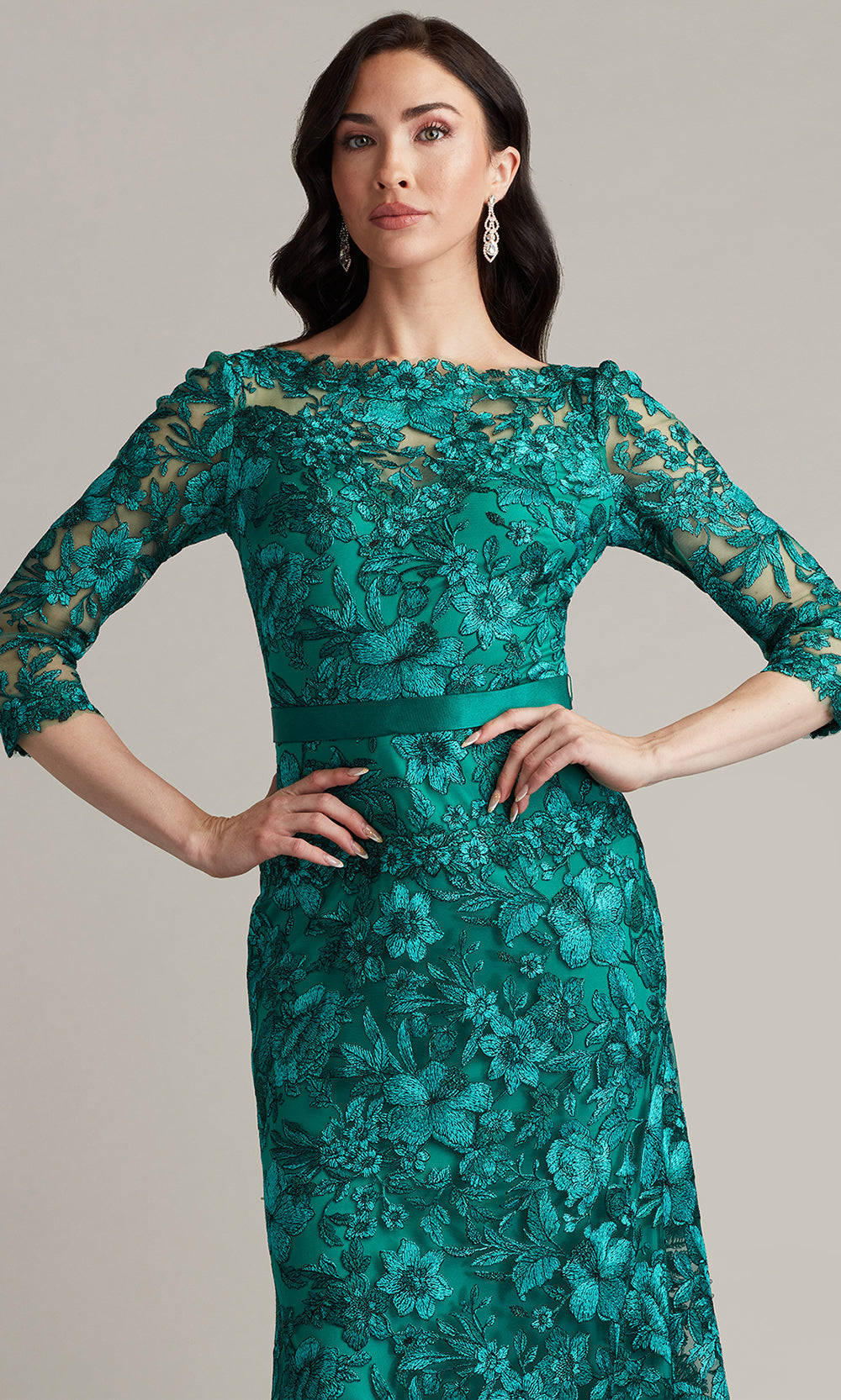 Tadashi Shoji CGV24130L - Fulcher Embroidered Illusion Evening Gown