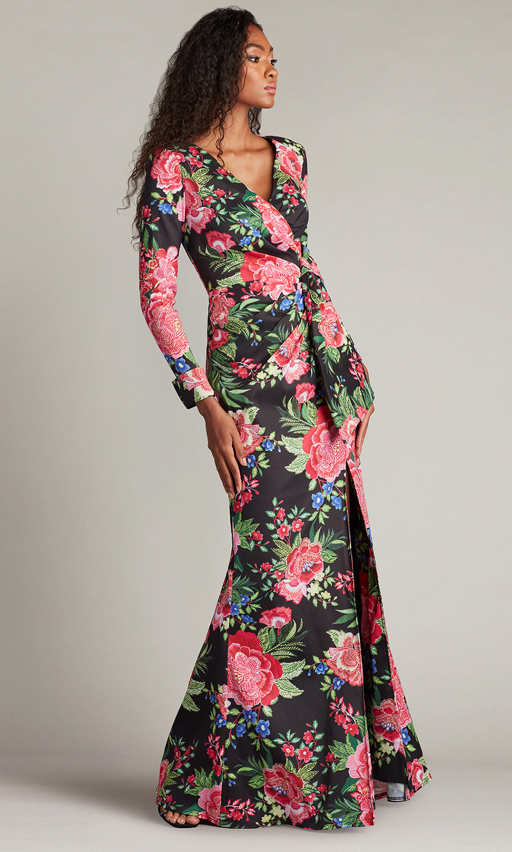 Tadashi Shoji CII24469L - Talvo Floral Print Wrap Gown with Slit