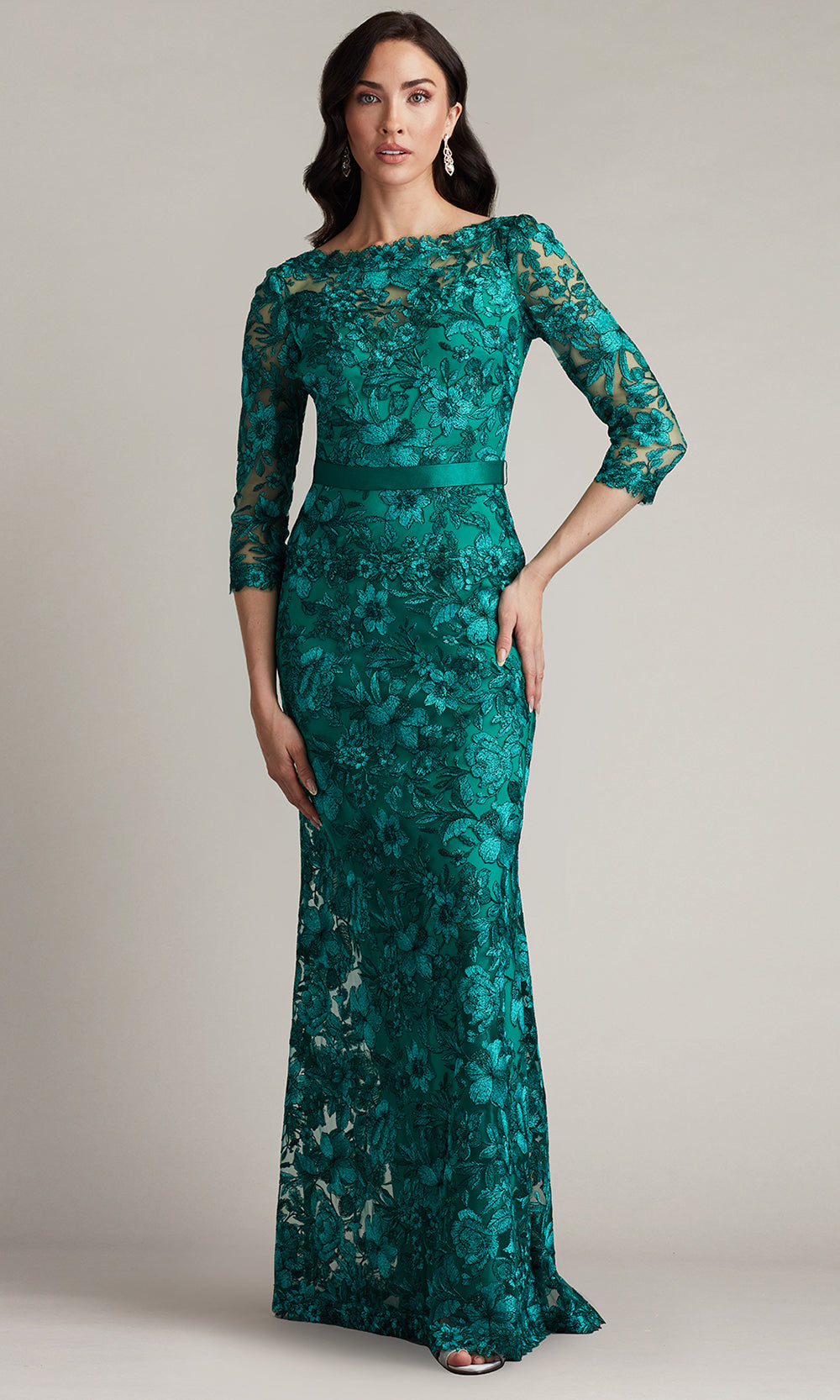 Tadashi Shoji CGV24130L - Fulcher Embroidered Illusion Evening Gown