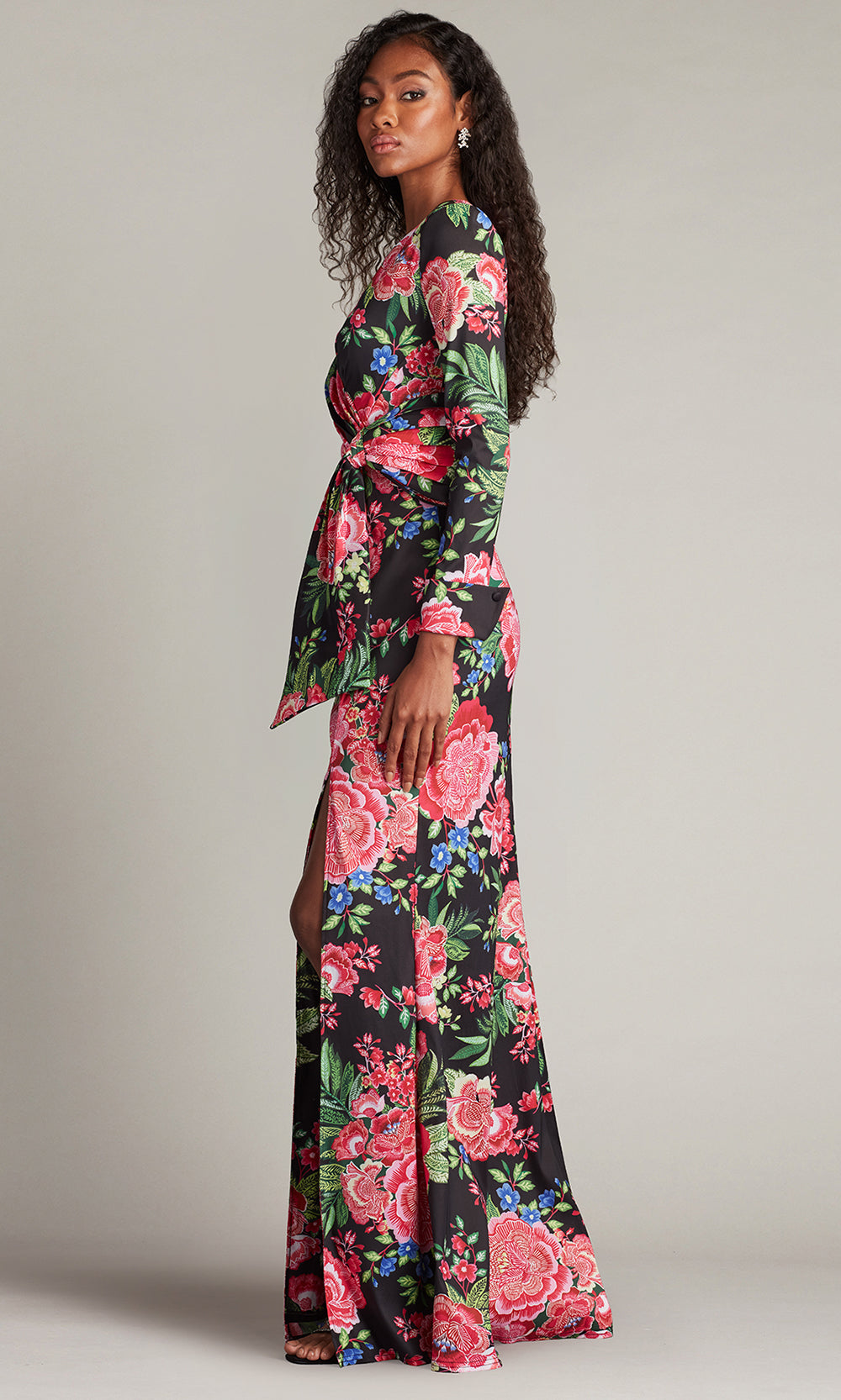 Tadashi Shoji CII24469L - Talvo Floral Print Wrap Gown with Slit