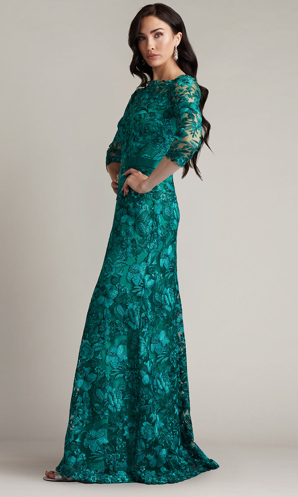 Tadashi Shoji CGV24130L - Fulcher Embroidered Illusion Evening Gown
