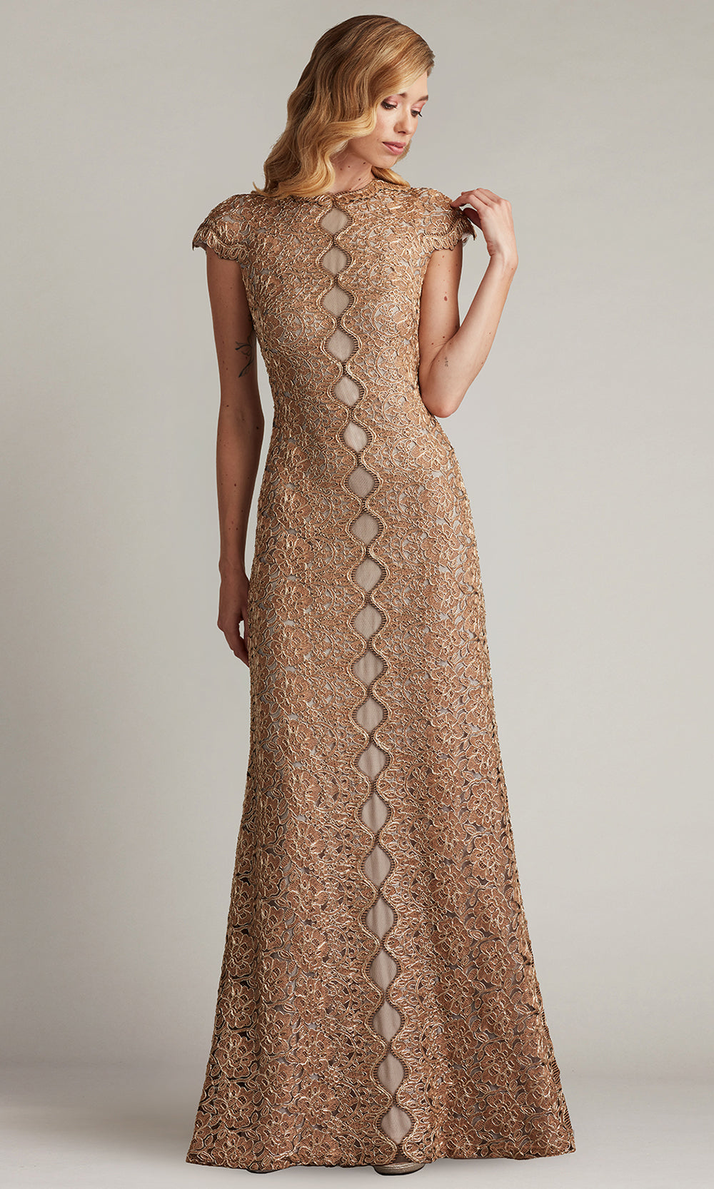 Tadashi Shoji CFJ24364L - Etters Scalloped Illusion Evening Gown