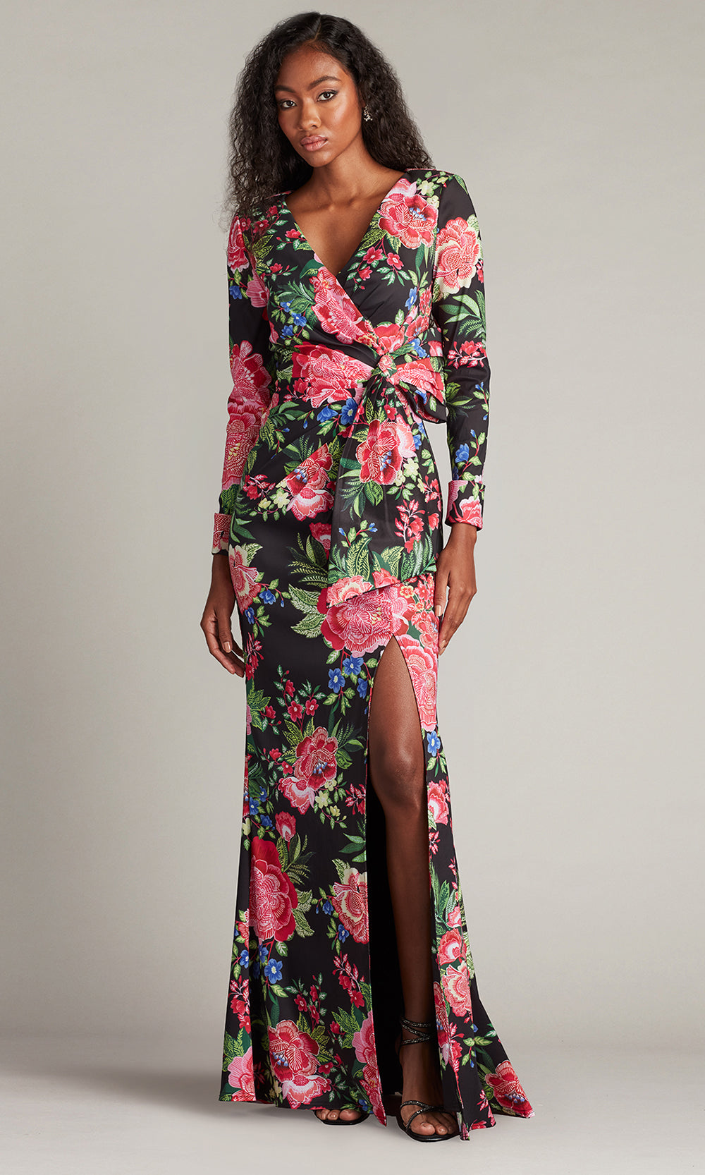 Tadashi Shoji CII24469L - Talvo Floral Print Wrap Gown with Slit