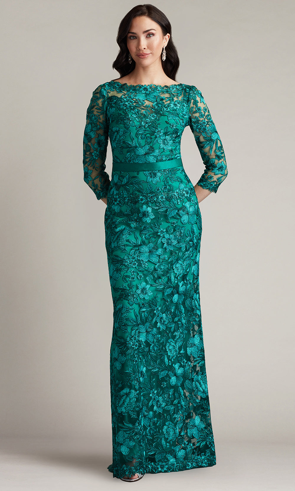 Tadashi Shoji CGV24130L - Fulcher Embroidered Illusion Evening Gown