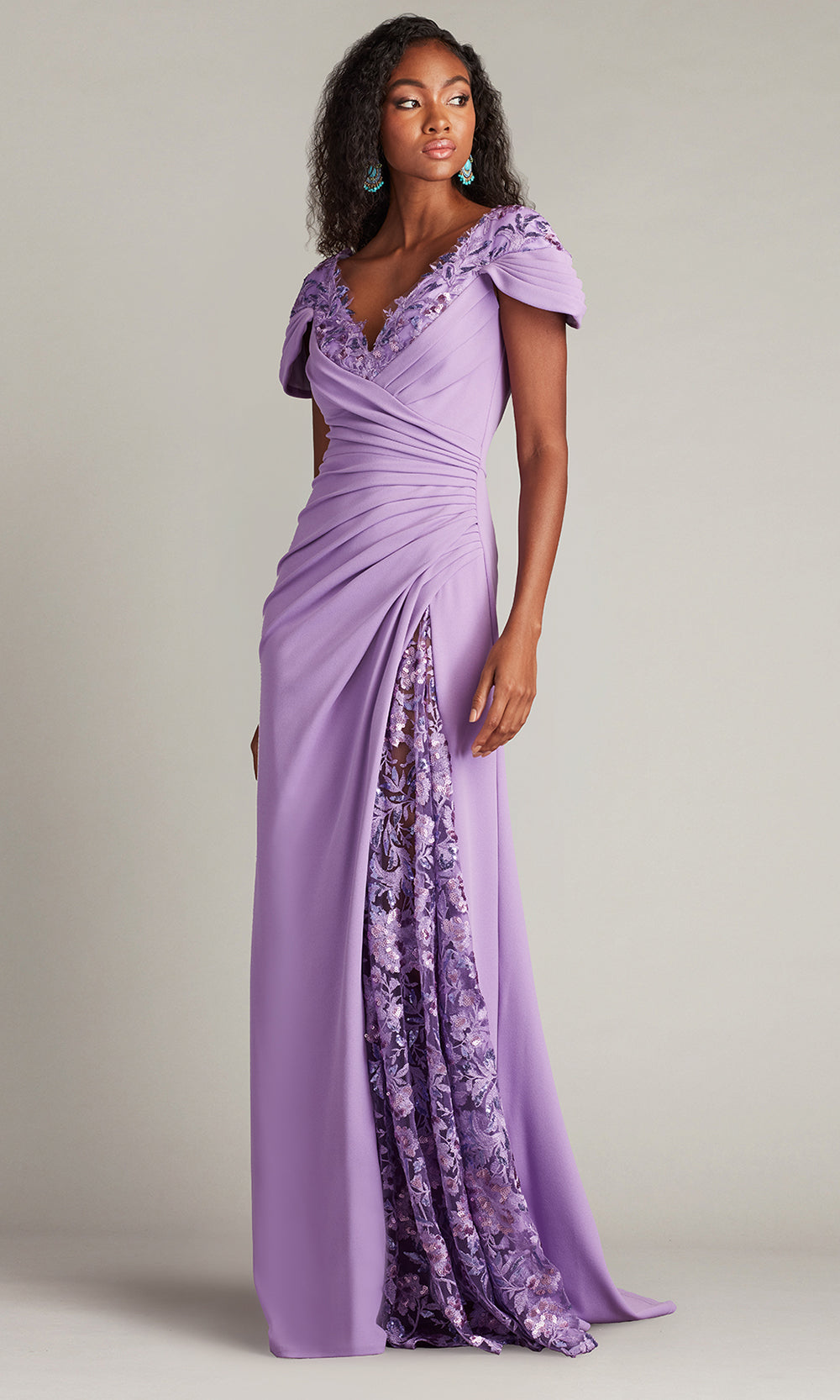 Tadashi Shoji CHS25373L - Sunas Draped Crepe and Sequin Embroidered Sheath Gown