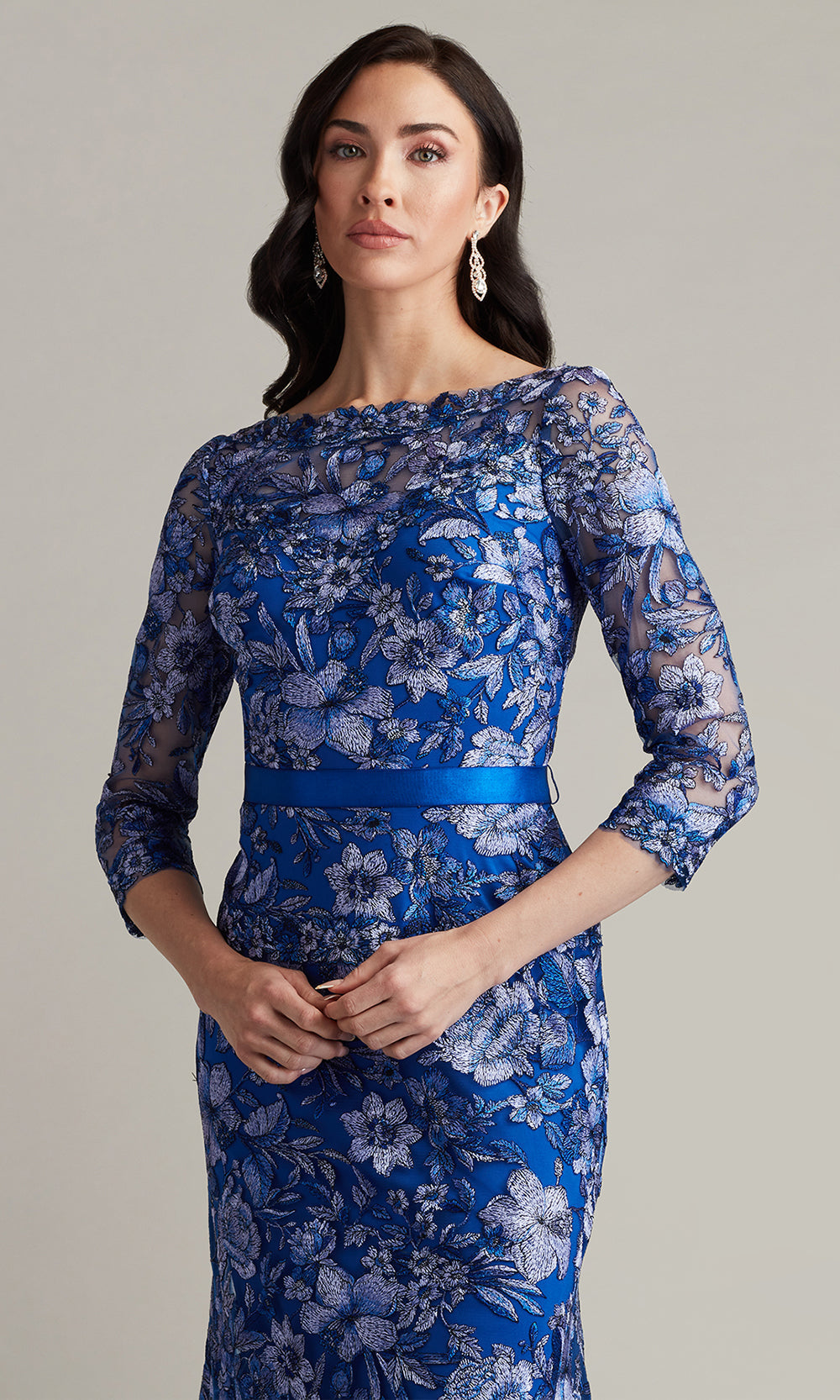 Tadashi Shoji CGV24130L - Fulcher Embroidered Illusion Evening Gown
