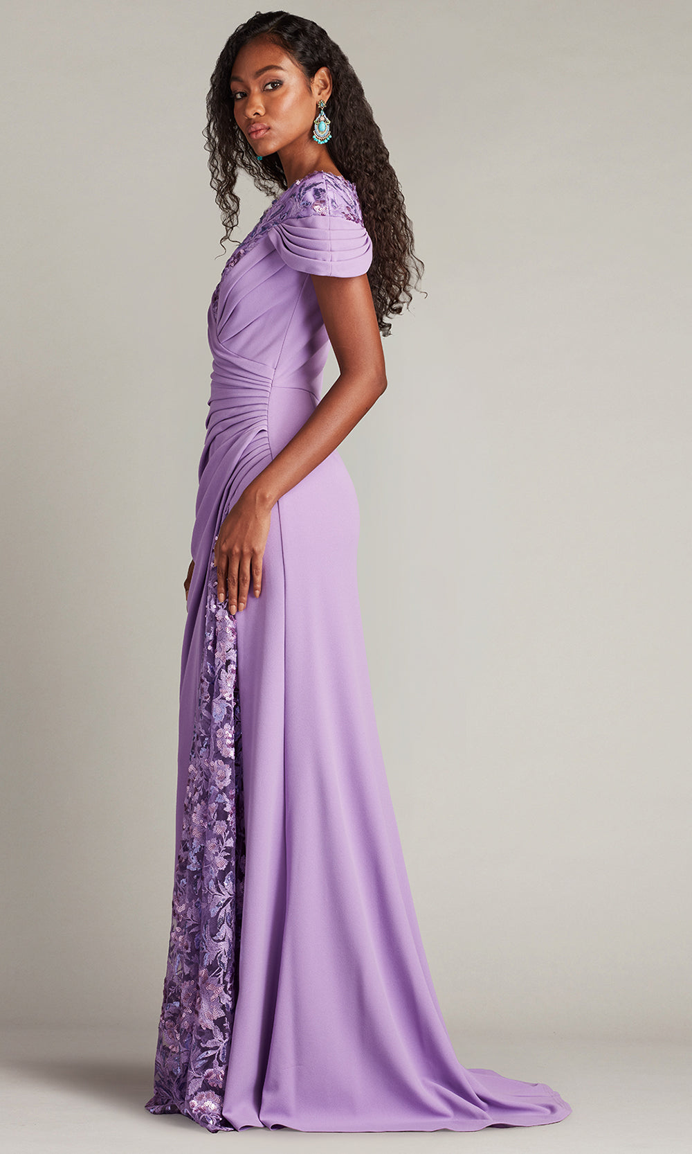 Tadashi Shoji CHS25373L - Sunas Draped Crepe and Sequin Embroidered Sheath Gown