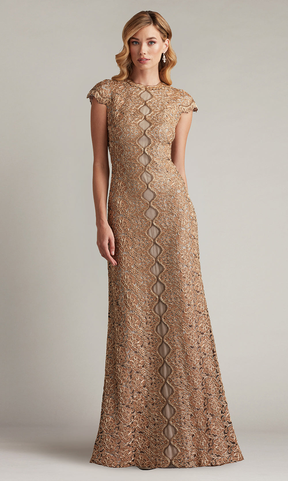 Tadashi Shoji CFJ24364L - Etters Scalloped Illusion Evening Gown