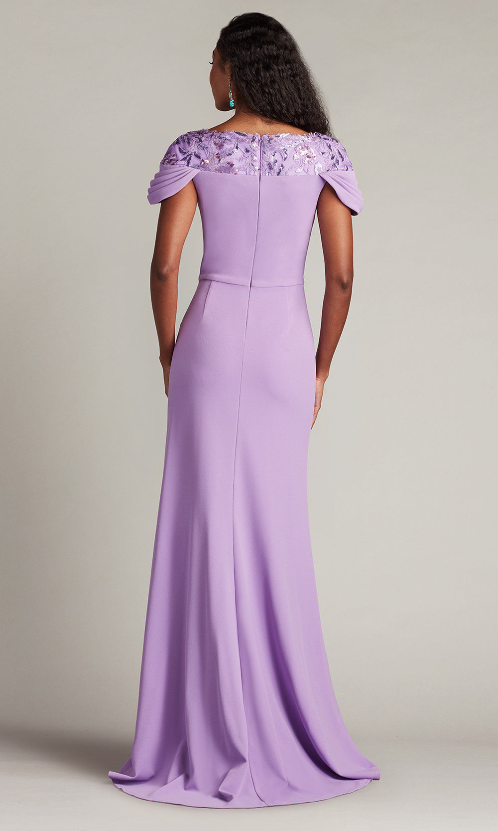 Tadashi Shoji CHS25373L - Sunas Draped Crepe and Sequin Embroidered Sheath Gown