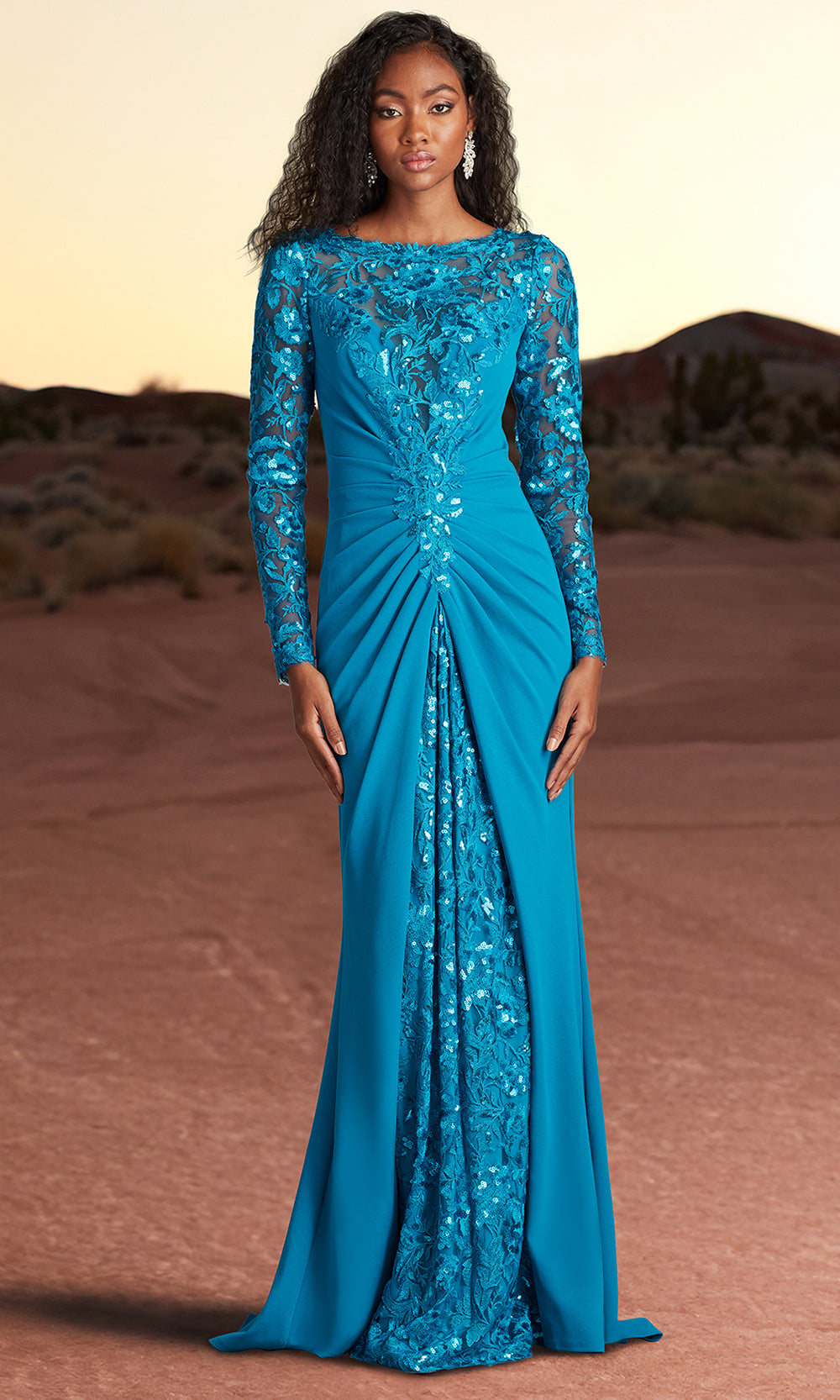 Tadashi Shoji CHS25372L - Whitley Sequin Embroidered Sheath Gown