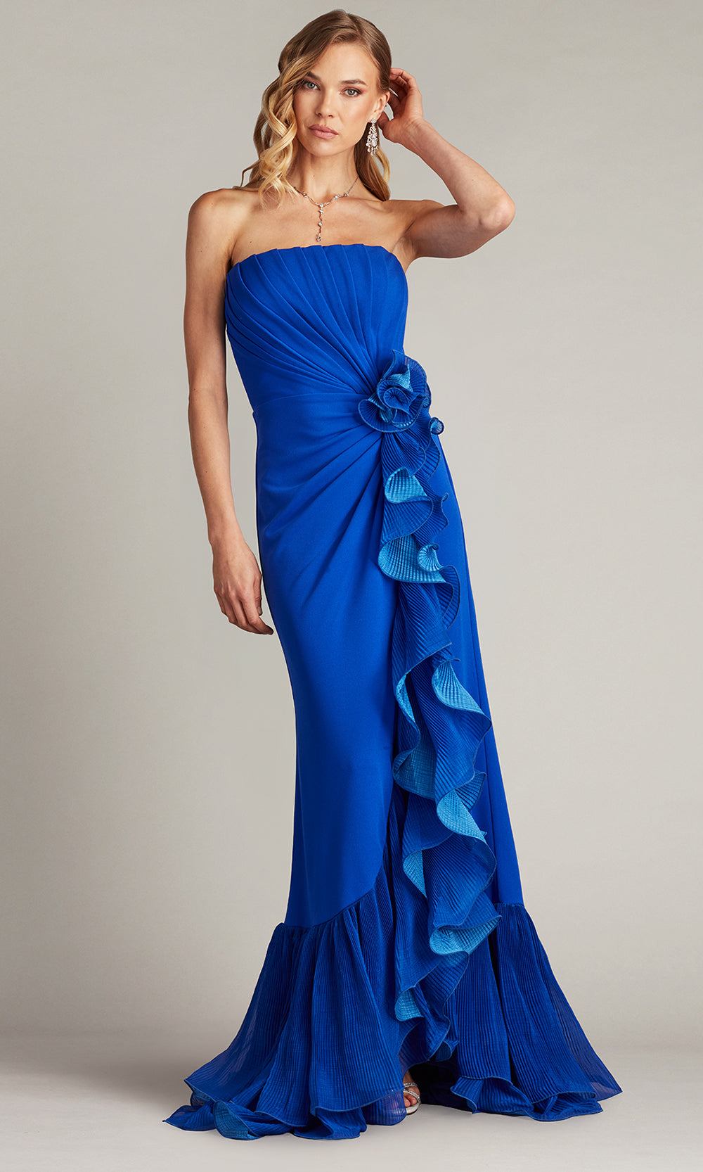Tadashi Shoji BOS24386L - Strapless Leith Cascading Ruffle Gown