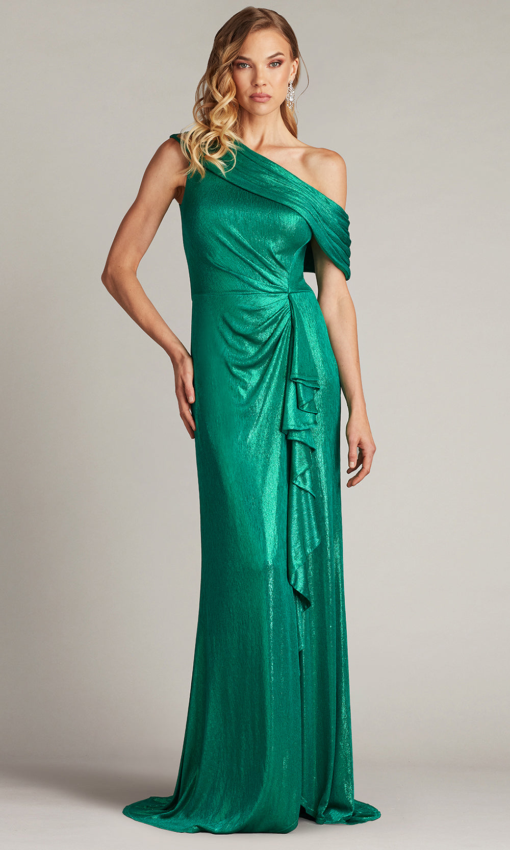 Tadashi Shoji BSJ25441L - Boise Metallic Waterfall Flounce Asymmetric Gown