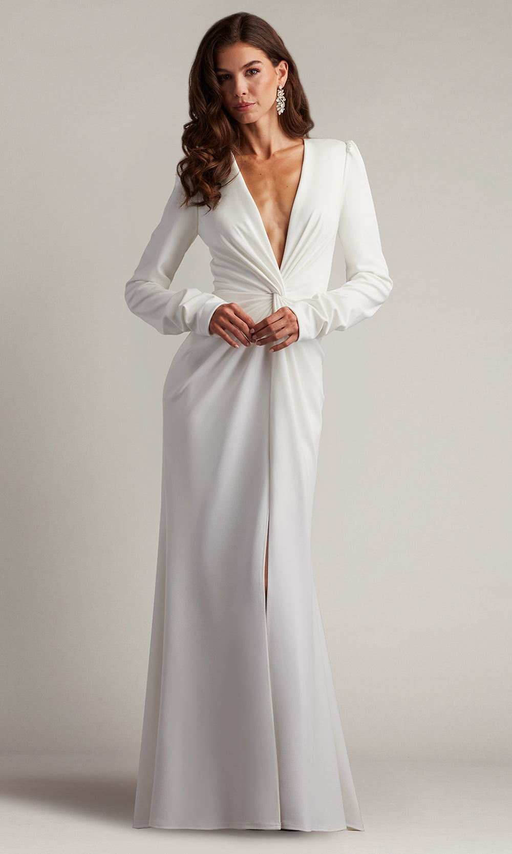 Tadashi Shoji BOS21138LBR - Plunging V-Neck Bates Twist-Front Gown