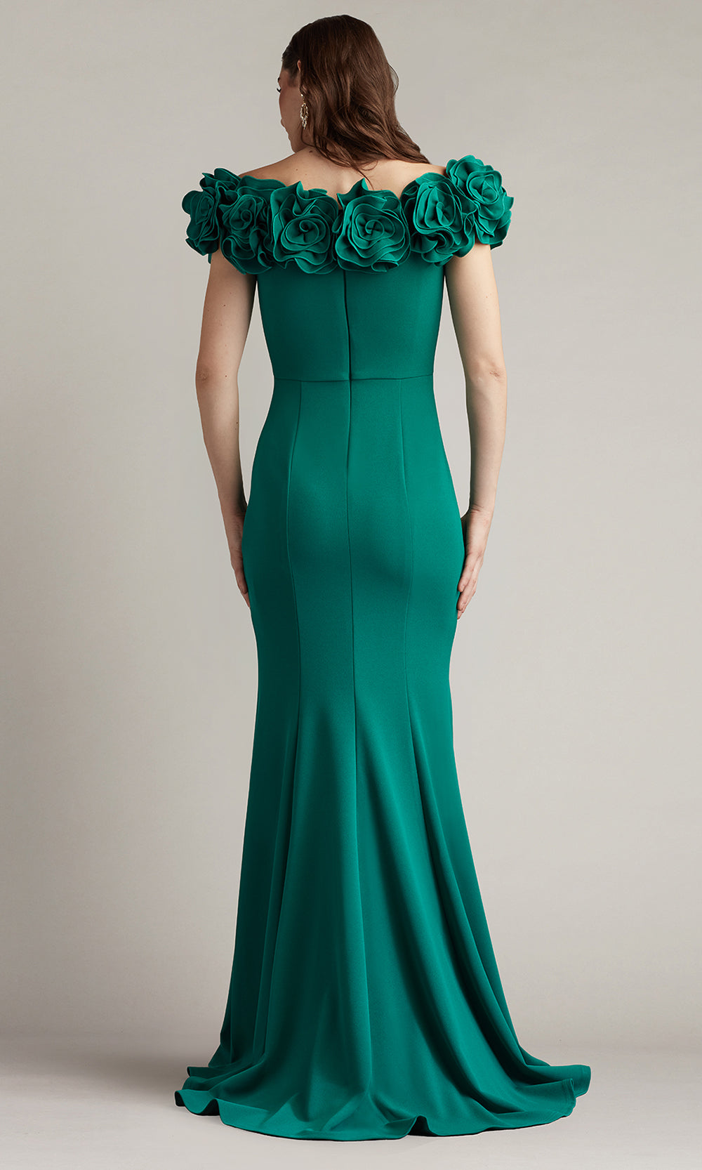 Tadashi Shoji BOS25502L - Off Shoulder Avenne Rosette-Embellished Gown