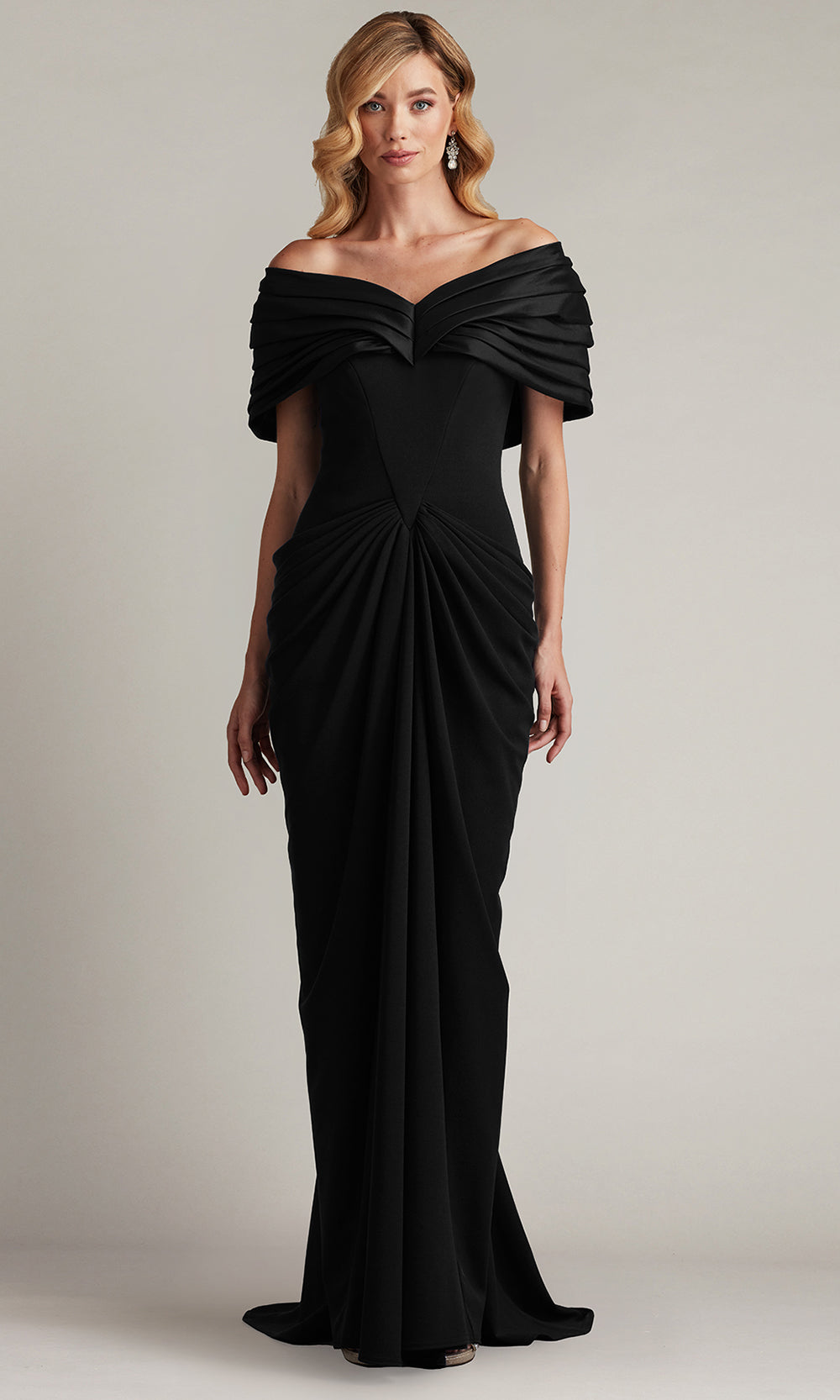 Tadashi Shoji BOS25800L - Seraphine Pleated Portrait Collar Sheath Gown