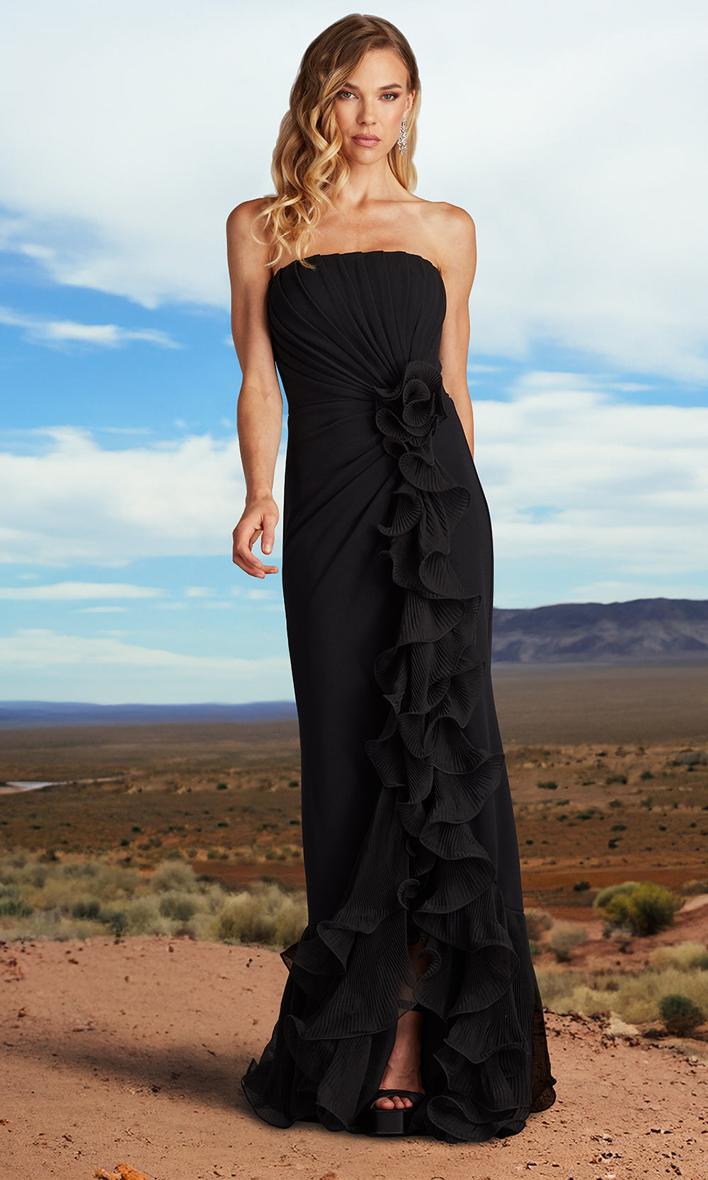 Tadashi Shoji BOS24386L - Strapless Leith Cascading Ruffle Gown
