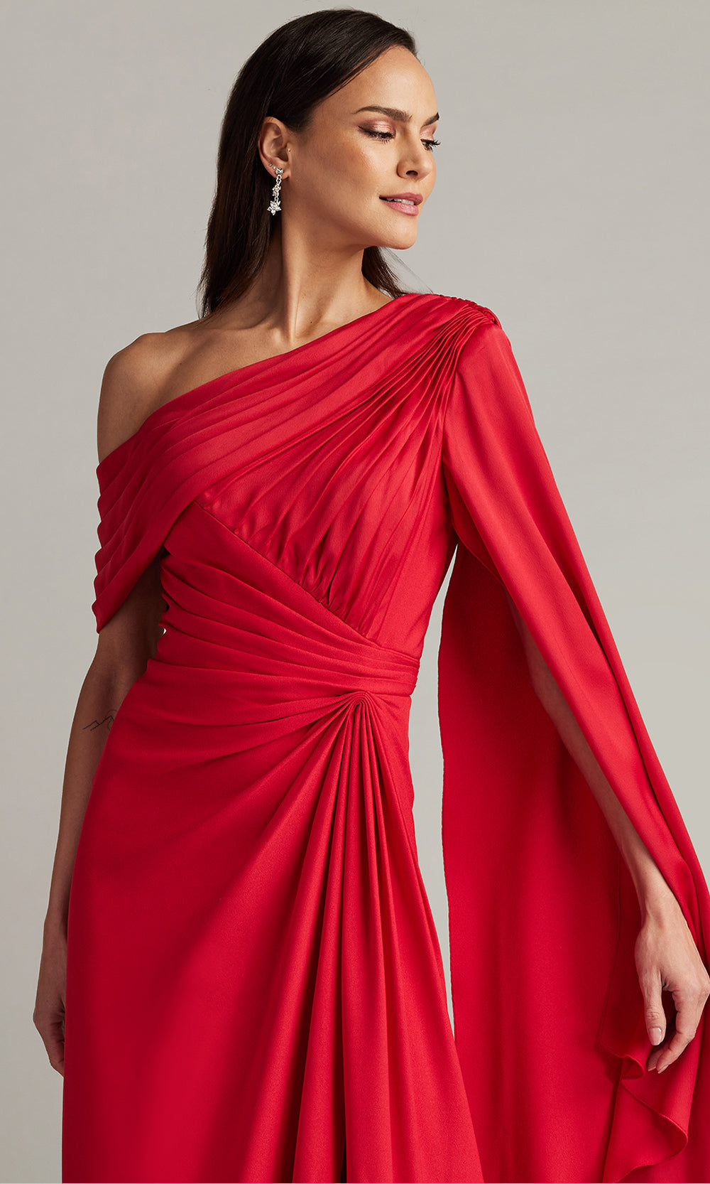 Tadashi Shoji BVU22813L - Ember Cape Sleeve Crepe Evening Gown