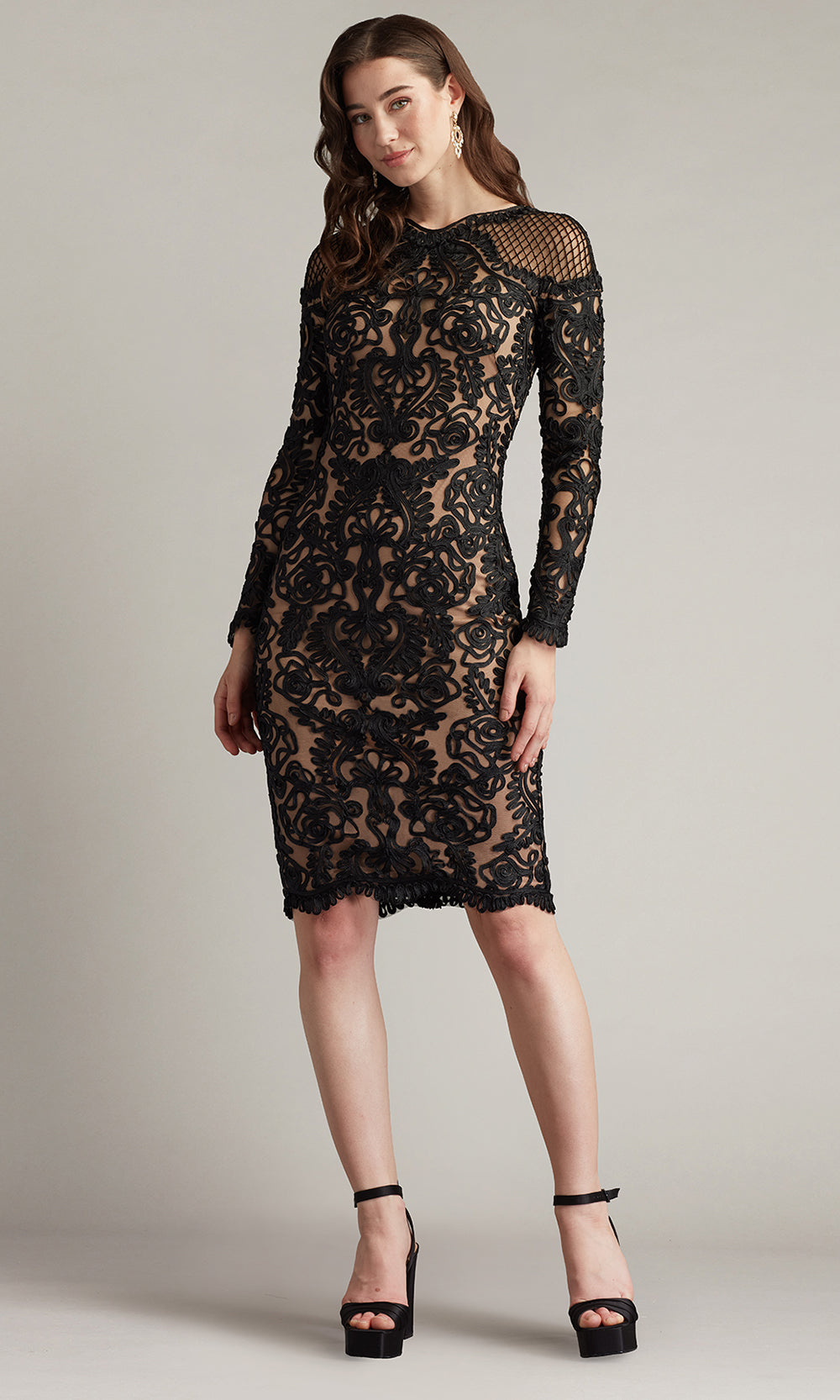 Tadashi Shoji CIM25397M - Long Sleeve Lace Knee-Length Dress
