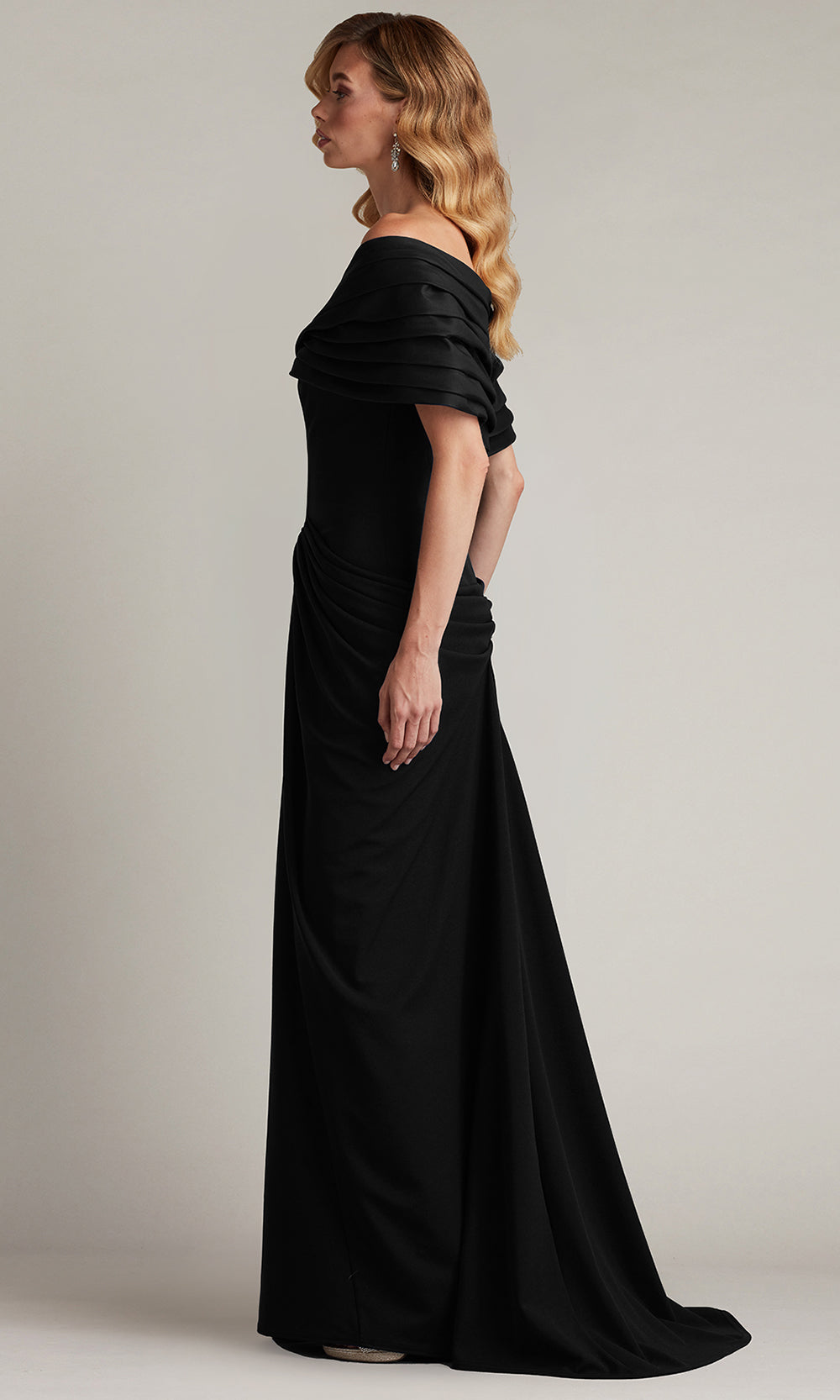 Tadashi Shoji BOS25800L - Seraphine Pleated Portrait Collar Sheath Gown