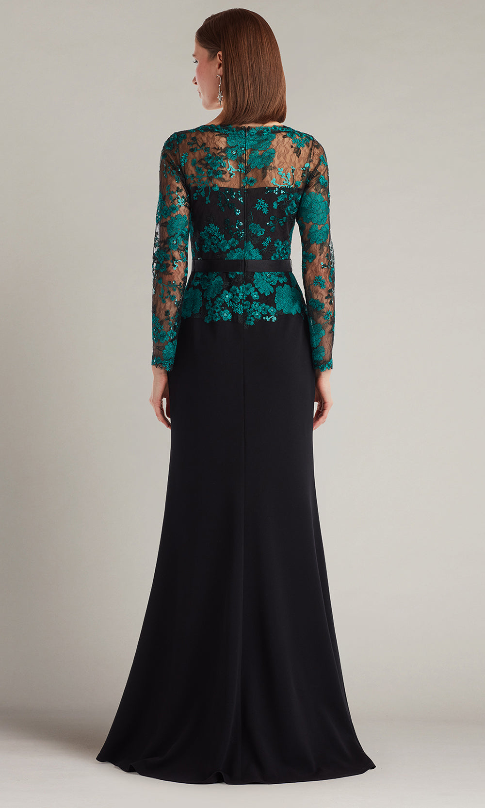 Tadashi Shoji CGU25804L - Beacon Belted Embroidered Illusion Sheath Gown
