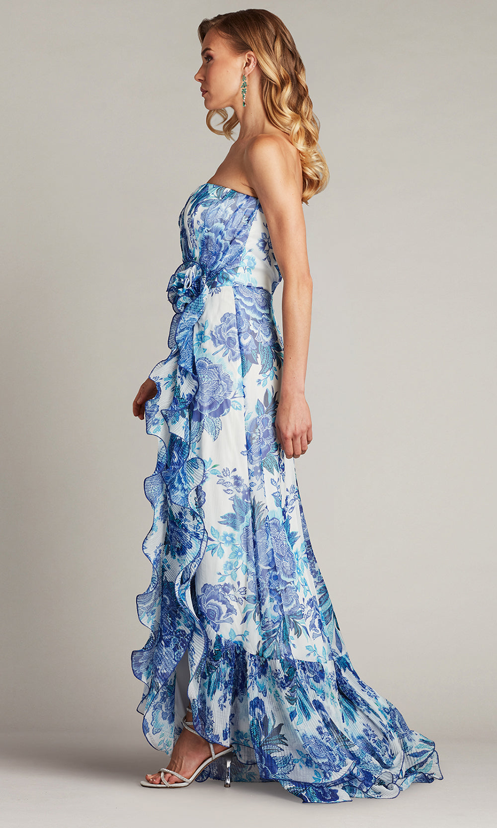 Tadashi Shoji CHW24386L - Strapless Morwenna Floral Print Ruffle Gown