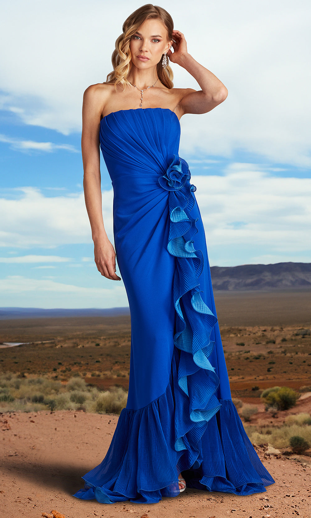 Tadashi Shoji BOS24386L - Strapless Leith Cascading Ruffle Gown