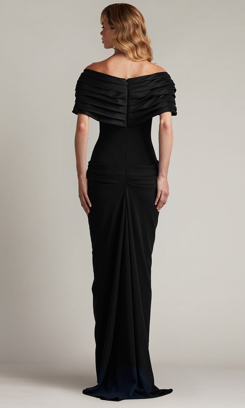 Tadashi Shoji BOS25800L - Seraphine Pleated Portrait Collar Sheath Gown