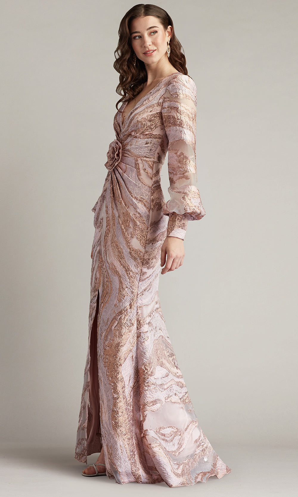 Tadashi Shoji CIH25489L - Roselle Gilded V-Neck Evening Gown