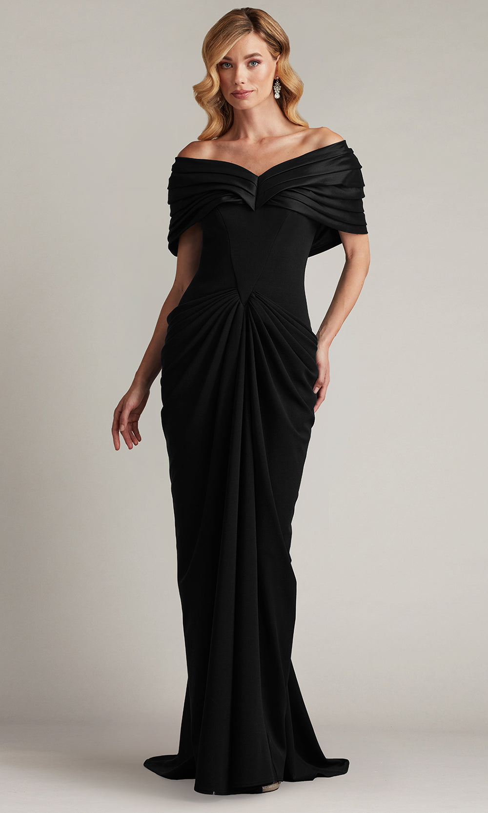 Tadashi Shoji BOS25800L - Seraphine Pleated Portrait Collar Sheath Gown