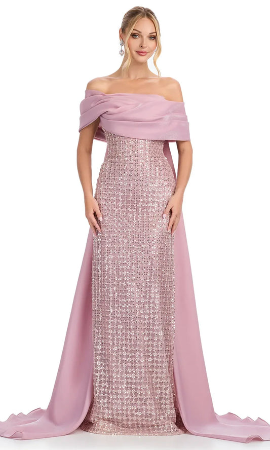 Ashley Lauren 12020 - Beaded Bodice Sheath Gown with Cape