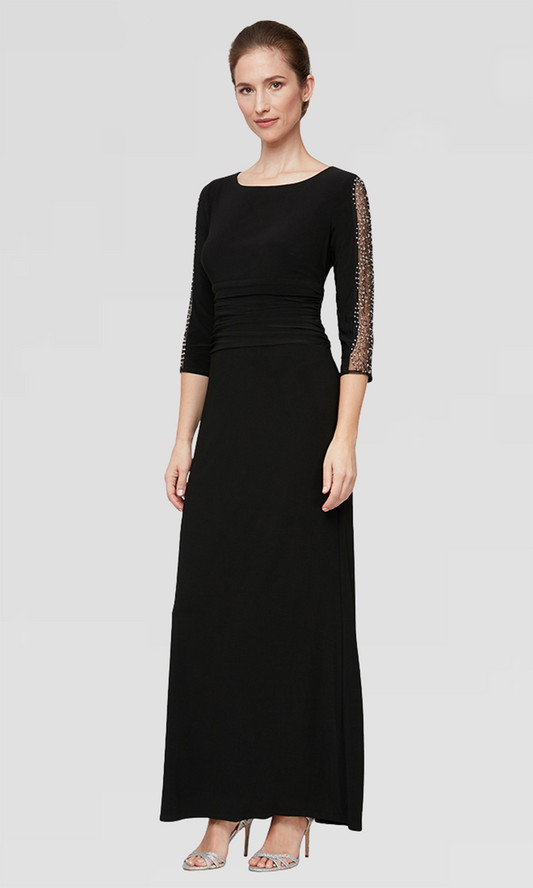 S.L. Fashions 9235172 - Embellished Three-Quarter Sleeve Column Gown