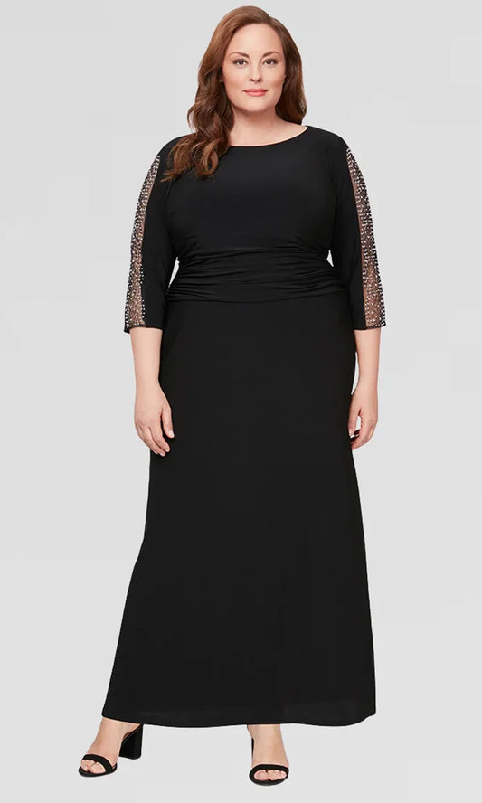 S.L. Fashions 9435172 - Scoop Neck Column Gown with Back Slit