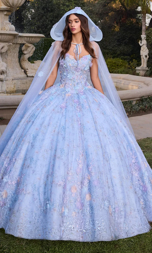 Ashley Lauren 30108 - Lace-Up Back Floral Applique Ballgown