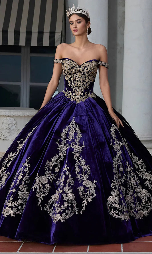 Ashley Lauren 30110 - Off Shoulder Velvet Embroidered Gown