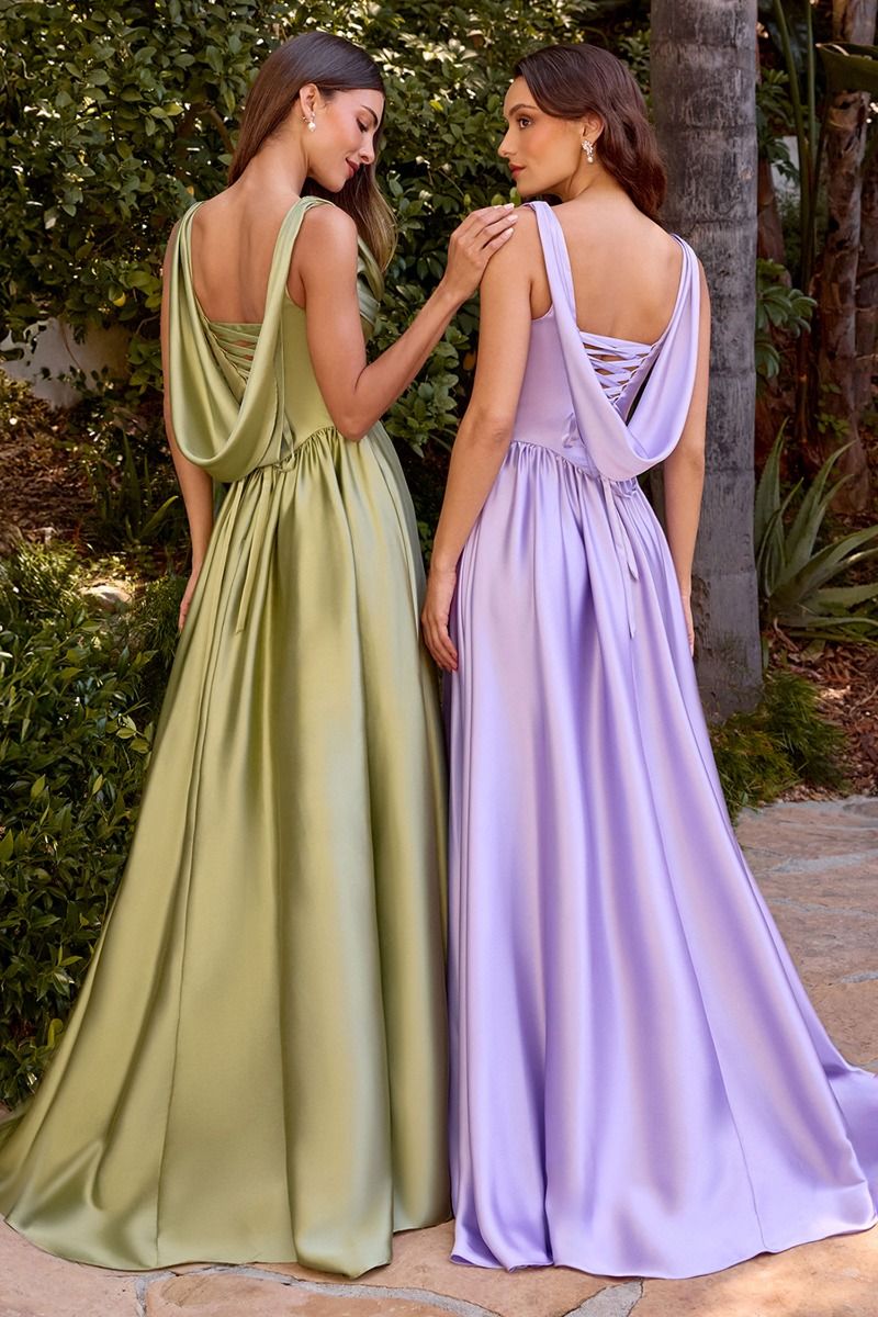 Ladivine 7446 - Lace-Up Back Sleeveless Gown with Slit