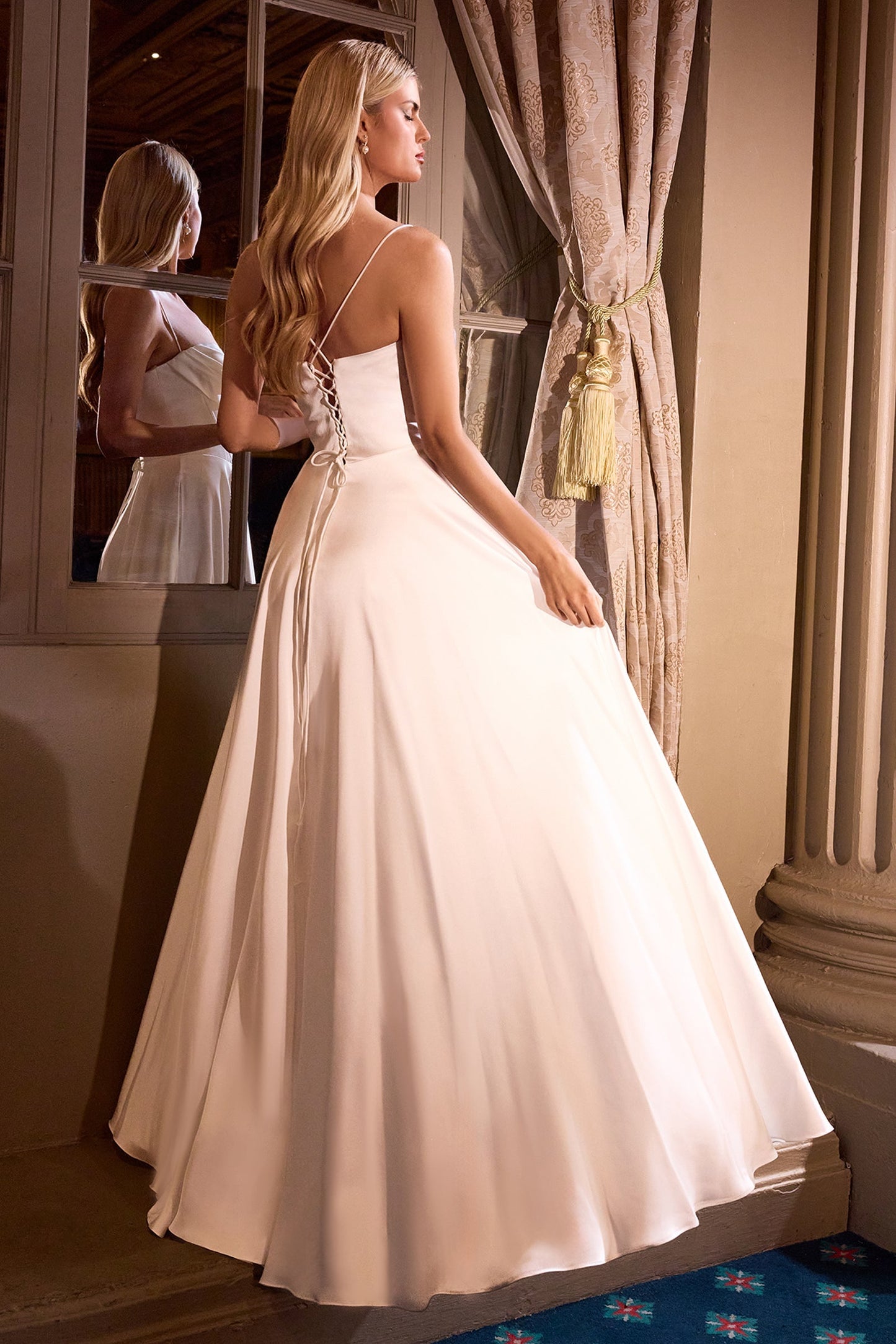 Ladivine 7481W - Spaghetti Strap Corset Bodice Satin Gown