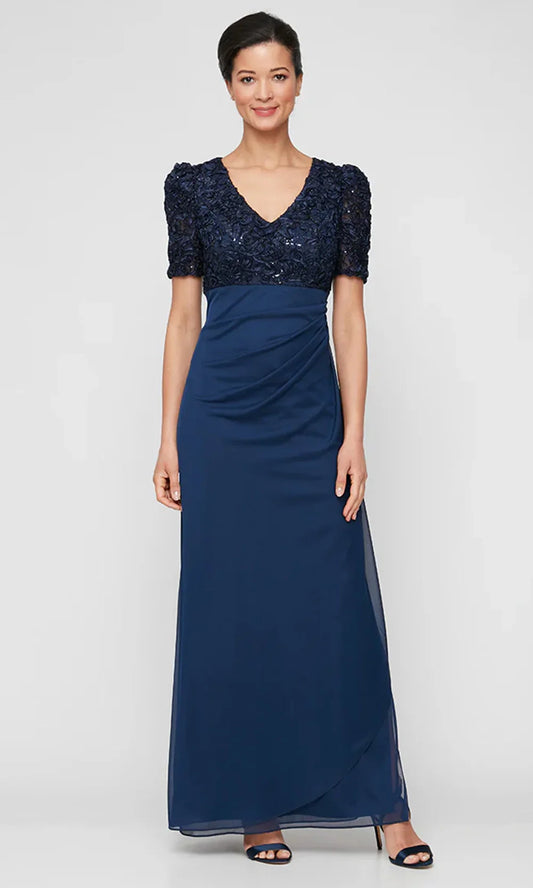 Alex Evenings 81122633 - Long Empire Waist V-Neck Evening Gown