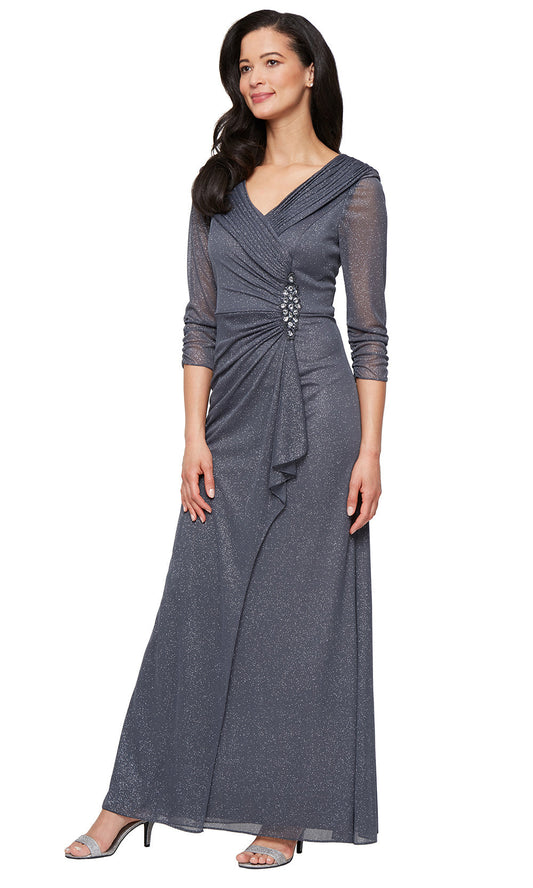 Alex Evenings 8133121 - Ruched Bodice Glitter V-Neckline Gown