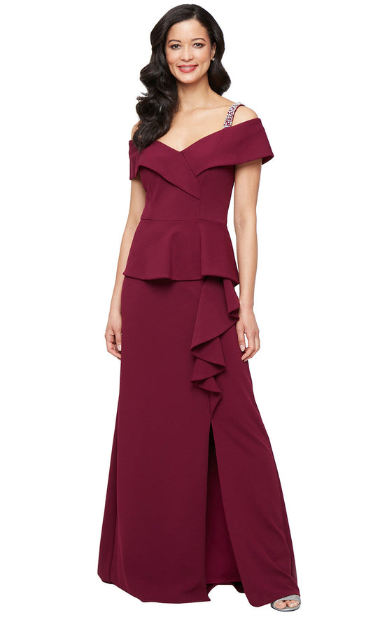 Alex Evenings 8160530 - Beaded Strap Crepe Gown with Slit