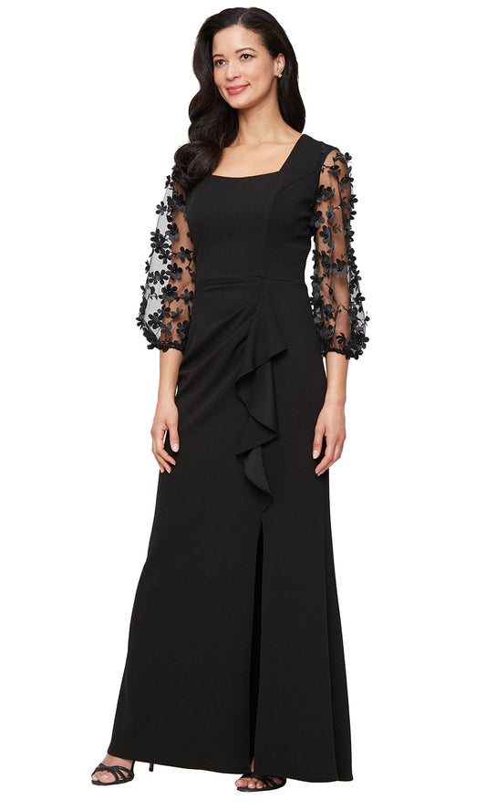 Alex Evenings 8160536 - Square Neck Crepe Gown with Ruffle