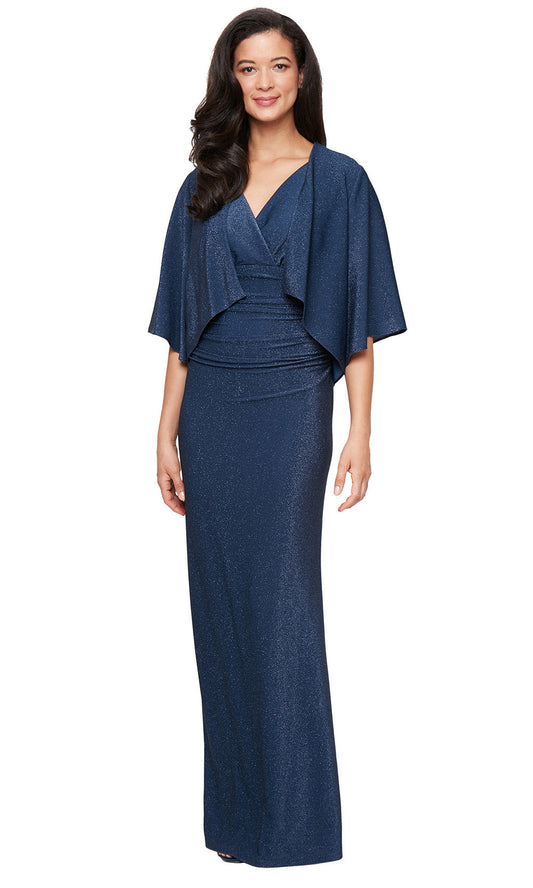S.L. Fashions 9127294 - Overlay Jacket Sleeveless Ruched Gown