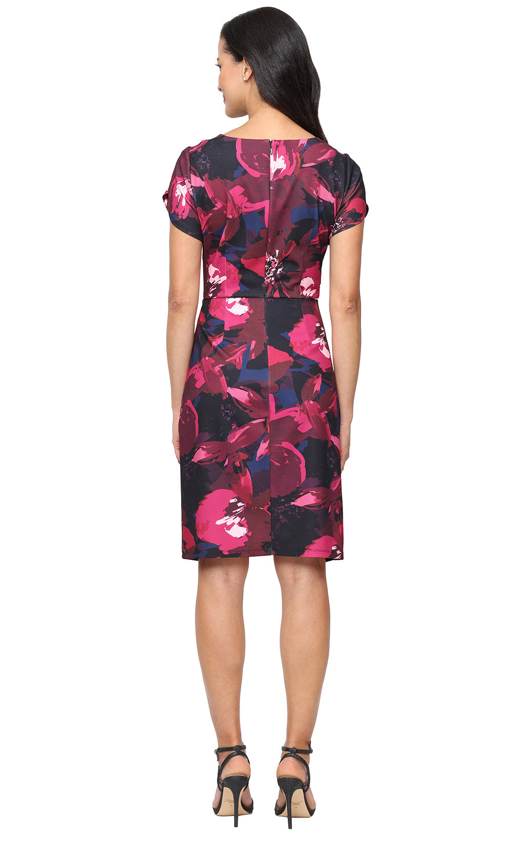 S.L. Fashions 9130263 - Jewel Neckline Knee-Length Floral Dress