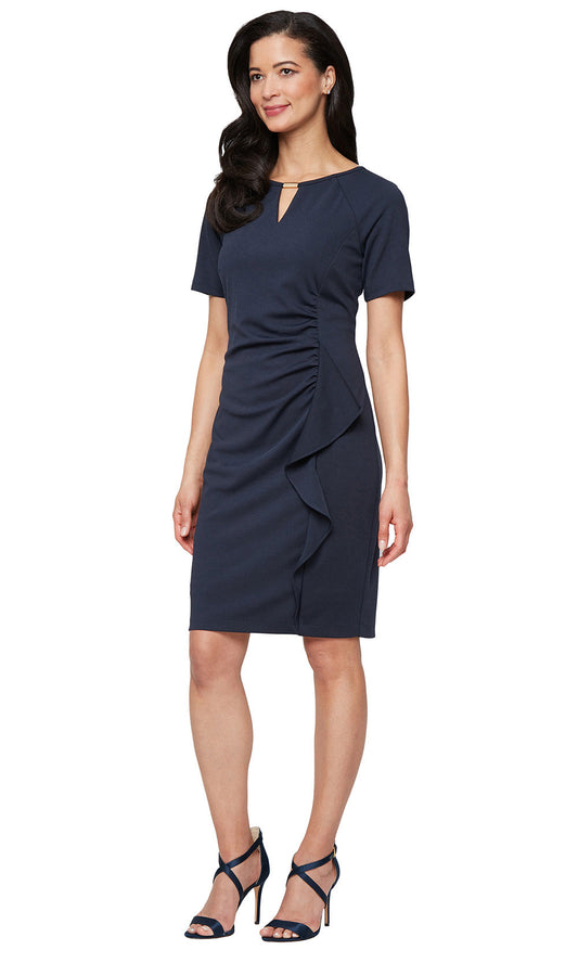 S.L. Fashions 9134738 - Short Sleeve Sheath Dress with Ruffle Detail