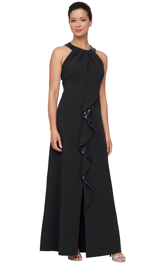 S.L. Fashions 9137197 - Embellished A-line Gown with Front Slit