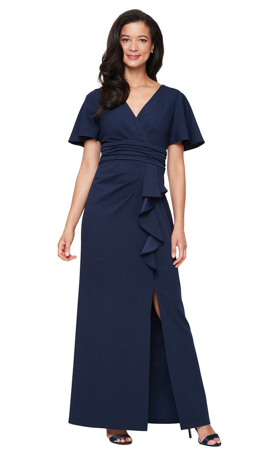 S.L. Fashions 9437264 - Front Slit Column Dress with Surplice Bodice