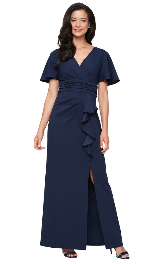 S.L. Fashions 9137264 - Surplice Neck Ruched Waist Formal Gown
