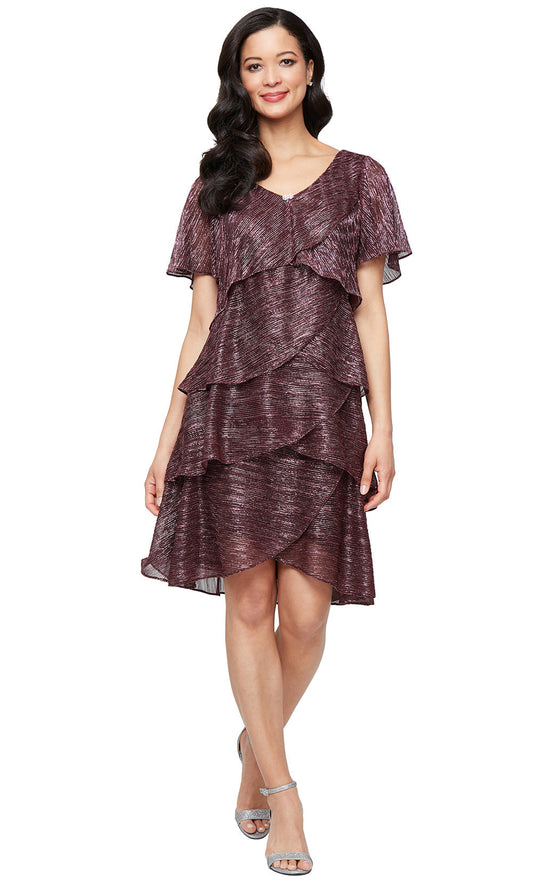 S.L. Fashions 9155124 - Flutter Sleeve Tiered Cocktail Dress
