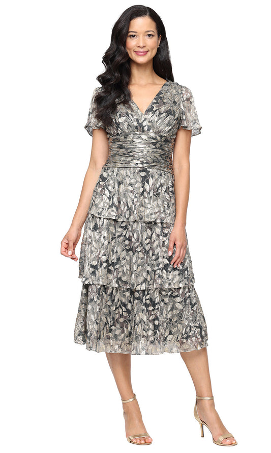 S.L. Fashions 9155268 - Flutter Sleeve V-Neck Printed Dress