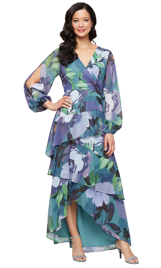 S.L. Fashions 9172138 - Surplice V-Neck Floral Print Dress